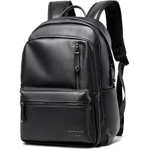 Waterproof Leather Backpack Men Travel Hiking Laptop School  Laptop Backpack For Men Women Waterproof 15 Inch Pu Leather Black Casual